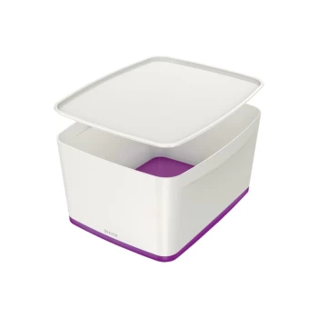 MyBox WOW Large with Lid, Storage Box 18 Litre, W 318 X H 198 X D 385 MM White/Purple - Outer Carton of 4
