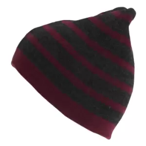 Mens Striped Beanie (One SIze) (Grey/Maroon)