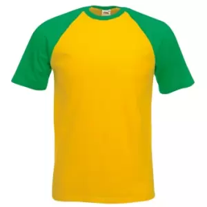 Fruit Of The Loom Mens Short Sleeve Baseball T-Shirt (2XL) (Sunflower/Kelly Green)