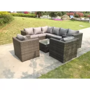 Fimous 8 Seater Outdoor Dark Grey Rattan Lounge Complete Sofa Set with Coffee Table and Chair