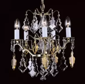 Louvre Polished Brass Crystal 5 Arm Chandelier