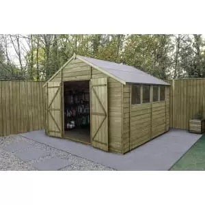 Forest Garden 10 x 10ft Apex Overlap Pressure Treated Double Door Shed with Assembly