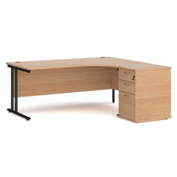 Office Desk Right Hand Corner Desk 1800mm With Pedestal Beech Top With Black Frame Maestro 25