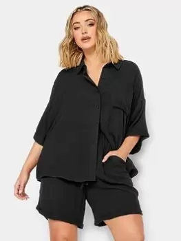 Yours Crinkle Shirt Co-ord Black, Size 20, Women