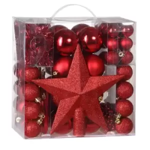 Christmas Tree Baubles 77 Pieces Set Xmas Balls Decorations Ornaments Sphere Decor Indoor Outdoor Red