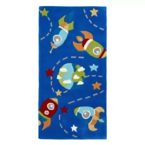 Kids Bright Space Ship Rug