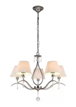 Talia Chandelier Nickel, 5 Light with White Tapered Shades, E14