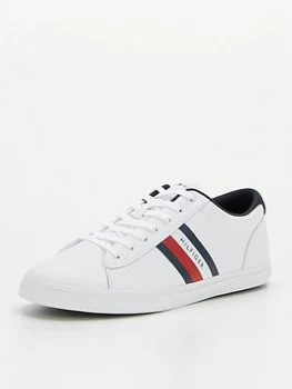 Tommy Hilfiger Essential Leather Vulcanised Stripes Trainers - White, Size 43, Men