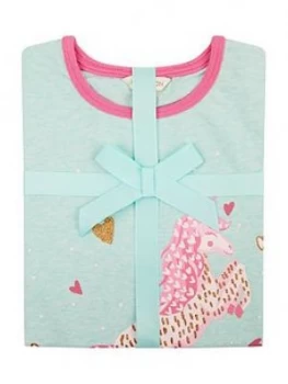 Monsoon Girls Organic Unicorn Jersey Pyjama Set - Aqua