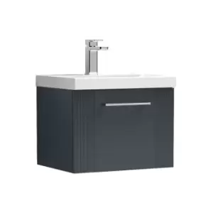 Nuie Deco Satin Anthracite 500mm Wall Hung Single Drawer Vanity Unit with 50mm Profile Basin - DPF1491D - Satin Anthracite