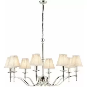 Avery Ceiling Pendant Chandelier Light 8 Lamp Bright Nickel & Beige Pleat Shade