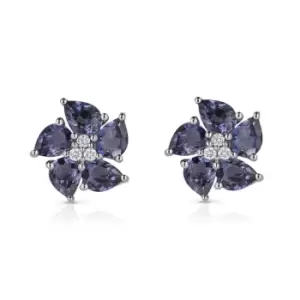 JG Fine Jewellery 9ct White Gold Iolite Peony Flower Stud Earrings