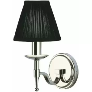 Avery Luxury Single Arm Wall Light Traditional Bright Nickel & Black Pleat Shade