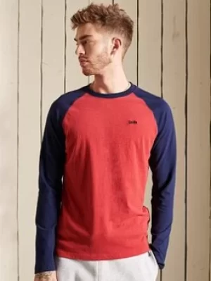 Superdry Vintage Baseball L/s Top, Red/Navy, Size 2XL, Men