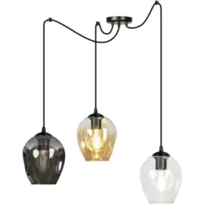 Emibig Level Black Glass Dome Cluster Pendant Ceiling Light with Clear, Graphite, Amber Glass Shades, 3x E27