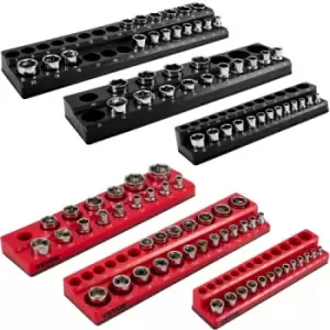 VEVOR 6-Pack Metric and SAE Magnetic Socket Organizers, 1/2-inch, 3/8-inch, 1/4-inch Drive Socket Holders Hold 143 Sockets, Red and Black Tool Box Org