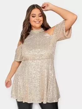 Yours Sequin Choker Cold Shoulder, Gold, Size 20, Women