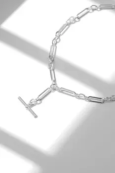 Silver Plated Polished T Bar Necklace