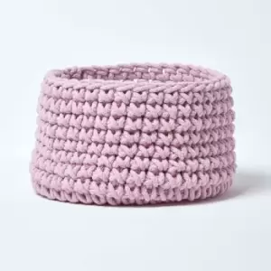 HOMESCAPES Pastel Pink Cotton Knitted Round Storage Basket, 37 x 21cm - Pastel Pink