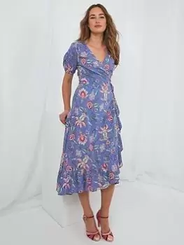 Joe Browns Garden Florals And Frills Dress -blue, Blue, Size 8, Women