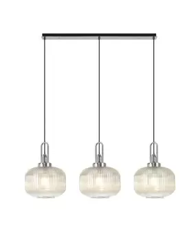 Linear 3 Light Pendant E27, Polished Nickel, Matt Black With 30cm Round Ribbed Champagne Glass