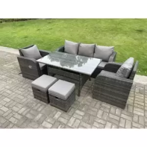 Fimous 5 Seater Outdoor Dark Grey PE Rattan Lounge Complete Sofa Set with Reclining Chairs and 2 Stools