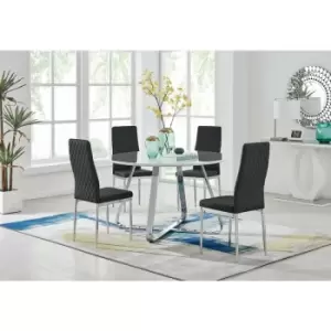 Santorini White Wood Contemporary Round Dining Table And 4 Black Milan Chairs - Black