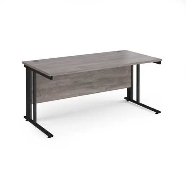 Maestro 25 straight desk 1600mm x 800mm - Black cable managed leg frame, grey oak top