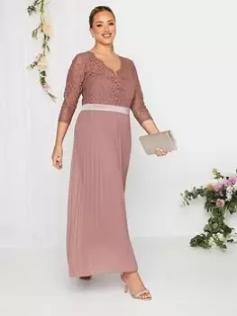 Yours Occasion Lace Wrap Pleat Maxi Dress, Pink, Size 30-32, Women