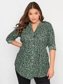 Yours Pintuck Shirt - Green Ditsy Floral, Green, Size 24, Women