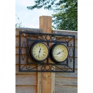 Ornate Metal Wall Mounted Frame Clock and Thermometer