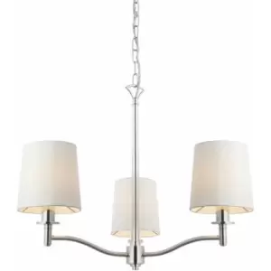 Bright Nickel 3 Light Ceiling Pendant Fitting & Vintage White Fabric Shades