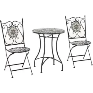 Outsunny - 3 Pcs Mosaic Tile Garden Bistro Set Outdoor w/ Table 2 Folding Chairs