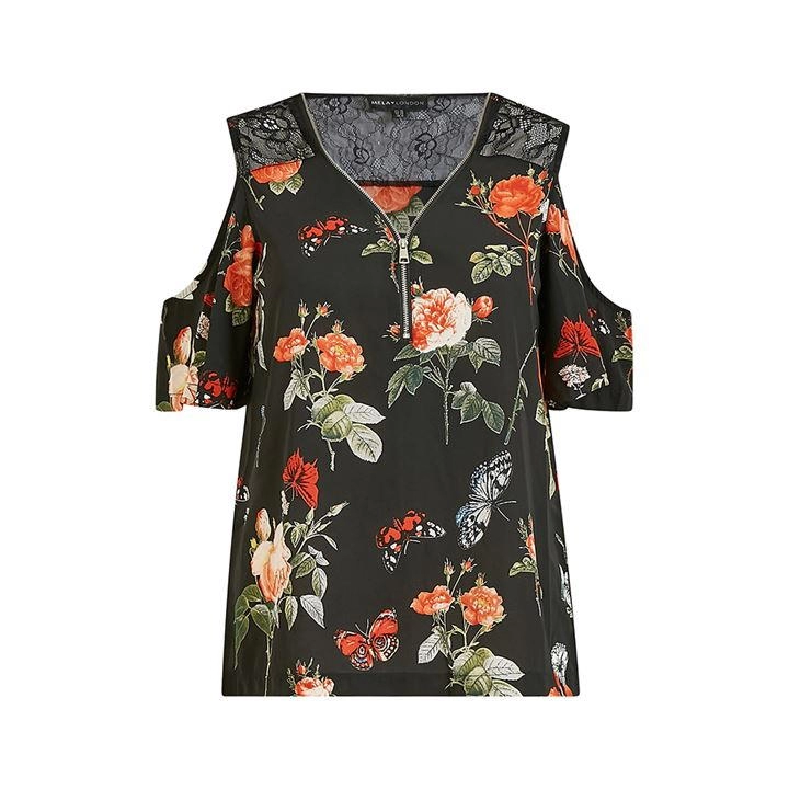 Mela London Black Floral Lace Blouse - 8