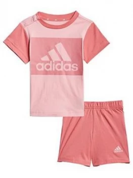 Boys, adidas Unisex Infant Shorts & T-Shirt Set - Pink, Size 9-12 Months