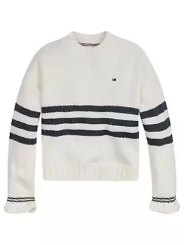 Tommy Hilfiger Girls Prep Stripe Sweater - Ivory/Navy Stripe, Ivory/Navy Stripe, Size Age: 10 Years, Women