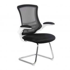 Luna White Shell Chrome Frame Cantilever Mesh Chair Black