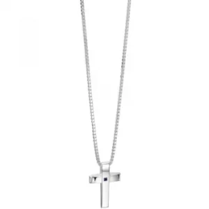 Mens Fred Bennett Sterling Silver Sapphire Set Cross Necklace