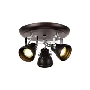 Luminosa Lighting - Adjustable Round Spotlight, 3 x GU10 (Max 10W LED), Oiled Bronze, Polished Chrome