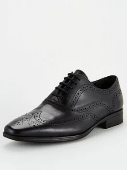 OFFICE Macro Lace Up Brogue Shoes - Black Leather, Size 7, Men