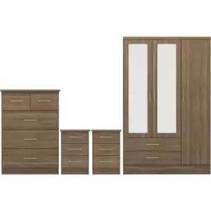 Seconique - Nevada 3 Door 2 Drawer Mirrored Wardrobe Set Rustic Oak 2 Man Del