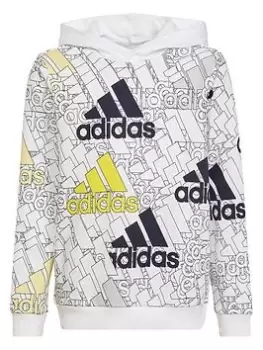 adidas Essentials Big Logo Junior Kids Brand Love Overhead Hoody, White/Multi, Size 7-8 Years, Women