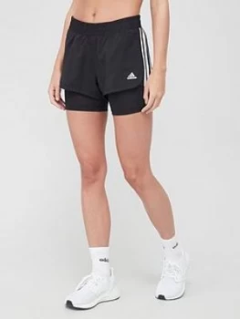 adidas Pacer 3 Stripe 2-in-1 Shorts - Black, Size L, Women