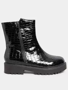 Yours Extra Wide Fit Side Zip Patent Croc Boot - Black, Size 9Eee, Women