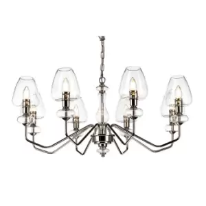 8 Bulb Chandelier Highly Polished Nickel Finish Clear Glass Shades LED E14 40W