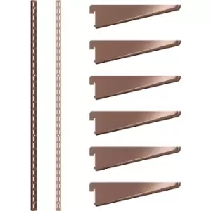 Rothley Antique Twin Slot Shelving Kit 1980mm Uprights (x2) & 120mm Brackets (x6) in Copper Steel