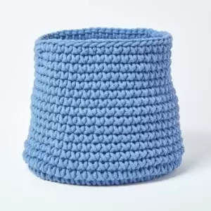 Homescapes - Blue Cotton Knitted Round Storage Basket, 42 x 37cm - Blue