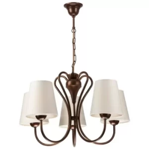 Fabrizio Multi Arm Pendant Ceiling Light With Fabric Shade, Brown, 5x E27