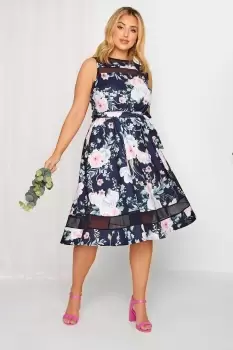 Floral Mesh Panel Skater Dress