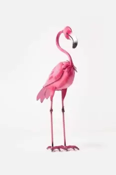 Small Metal Pink Flamingo with Hooked Neck, 35cm Tall